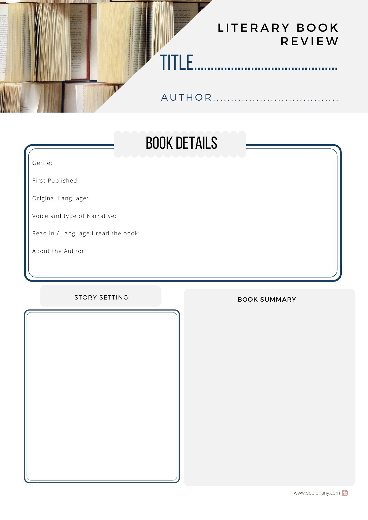 Literary review template, minimalist